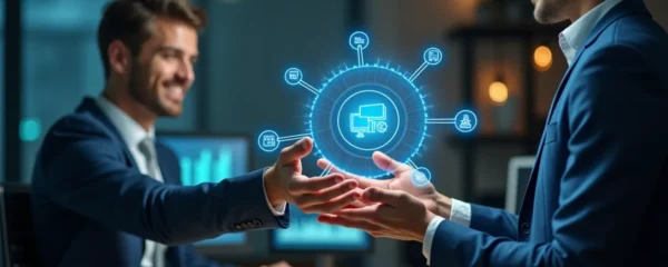 Illustration symbolique d'une PME confiant sa gestion informatique à un prestataire externe