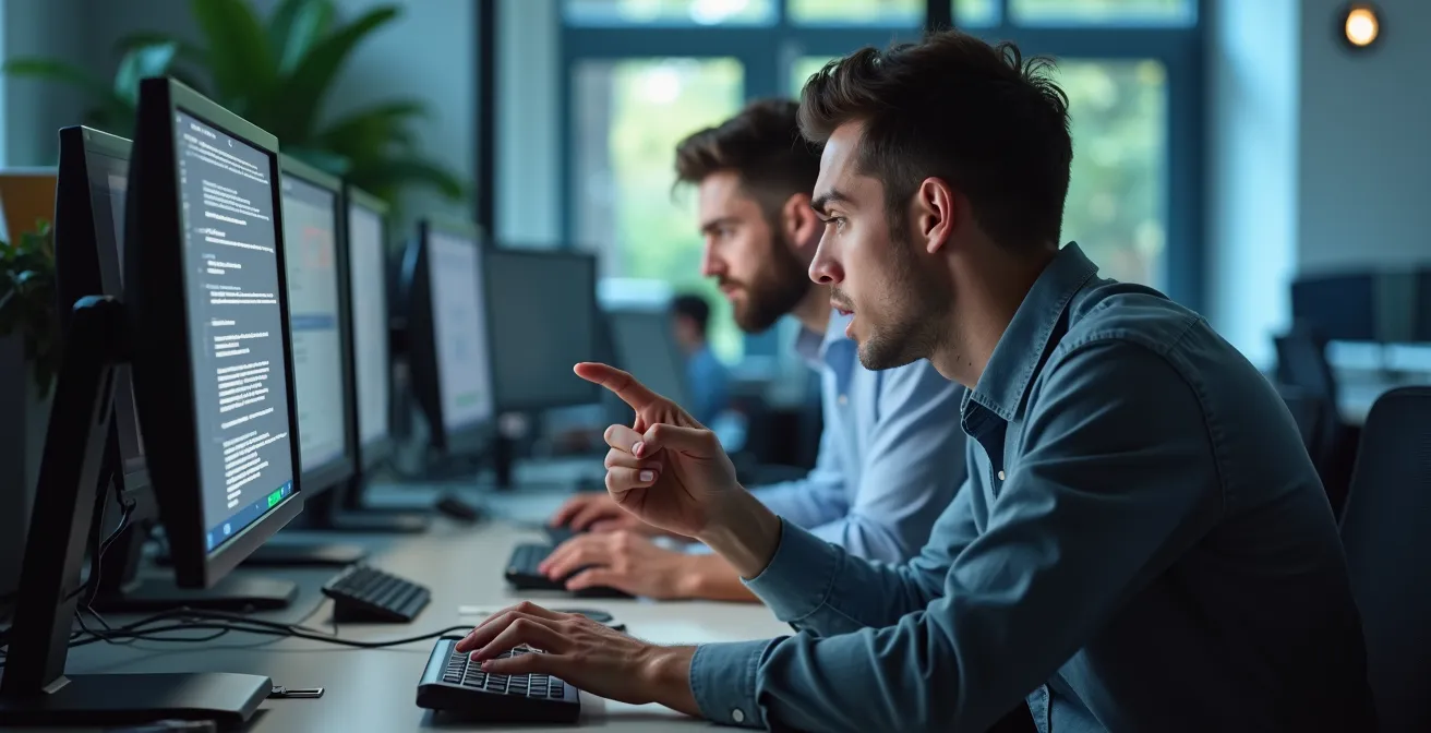 Illustration humaine de frustration au travail due à un système informatique déficient