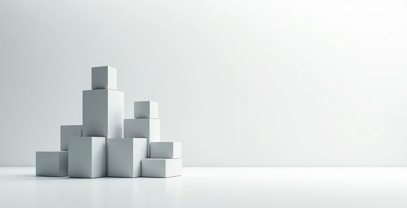 Architecture modulaire représentée par des blocs de construction interconnectés dans un espace lumineux